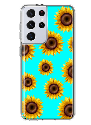 Samsung Galaxy S21 Ultra Yellow Sunflowers Polkadot on Turquoise Teal Double Layer Phone Case Cover
