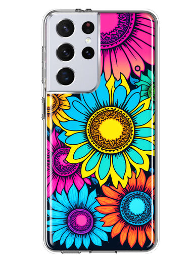 Samsung Galaxy S21 Ultra Vintage Colorful Abstract Sunflowers Floral Double Layer Phone Case Cover