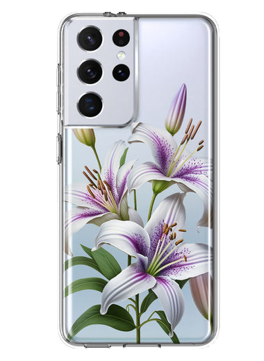 Samsung Galaxy S21 Ultra White Lavender Lily Purple Flowers Floral Hybrid Protective Phone Case Cover