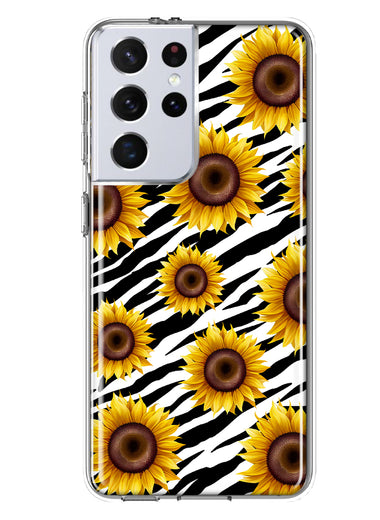Samsung Galaxy S21 Ultra White Zebra Sunflowers Polkadots Double Layer Phone Case Cover