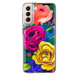Samsung Galaxy S21 Plus Vintage Pastel Abstract Colorful Pink Yellow Blue Roses Double Layer Phone Case Cover