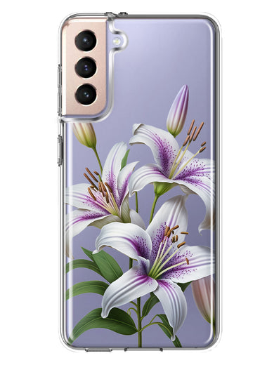 Samsung Galaxy S21 Plus White Lavender Lily Purple Flowers Floral Hybrid Protective Phone Case Cover