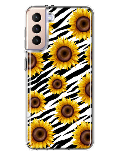 Samsung Galaxy S21 Plus White Zebra Sunflowers Polkadots Double Layer Phone Case Cover