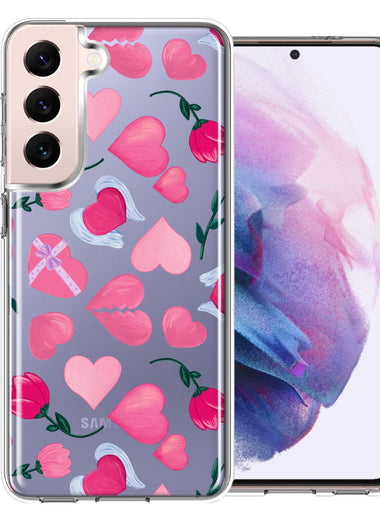 Samsung Galaxy S22 Plus Pretty Valentines Day Hearts Chocolate Candy Angel Flowers Double Layer Phone Case Cover