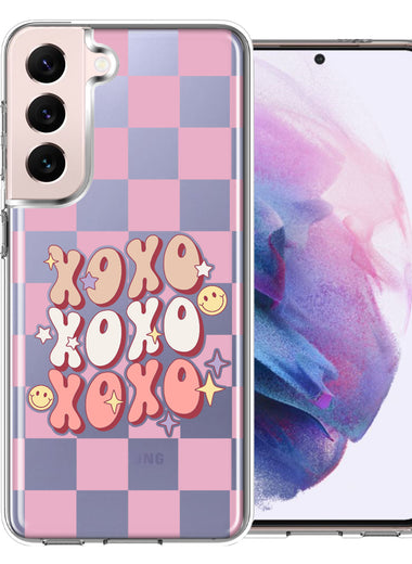 Samsung Galaxy S22 Plus Retro Pink Checkered XOXO Vintage 70s Style Hippie Valentine Love Double Layer Phone Case Cover