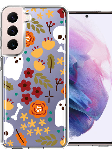 Samsung Galaxy S22 Plus Spooky Season Fall Autumn Flowers Ghosts Skulls Halloween Double Layer Phone Case Cover