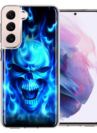 Samsung Galaxy S22 Plus Blue Flaming Skull Double Layer Phone Case Cover