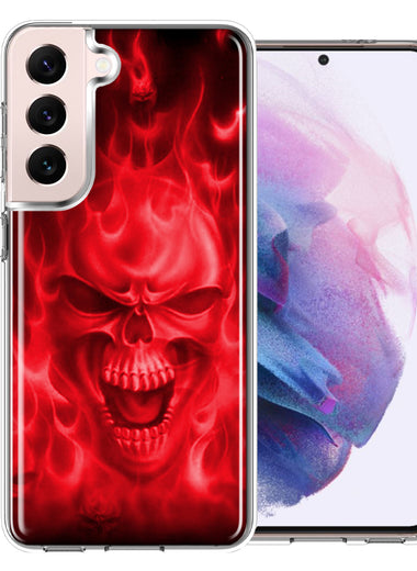 Samsung Galaxy S22 Plus Red Flaming Skull Double Layer Phone Case Cover