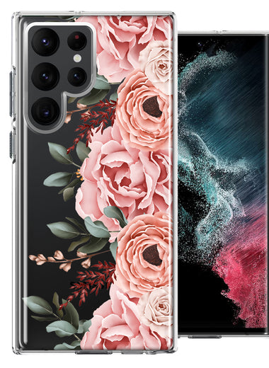 For Samsung Galaxy S22 Ultra Blush Pink Peach Spring Flowers Peony Rose Phone Case Cover