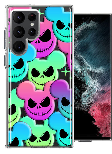 Samsung Galaxy S22 Ultra Bright Rainbow Nightmare Skulls Spooky Season Halloween Design Double Layer Phone Case Cover