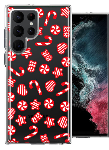 Samsung Galaxy S22 Ultra Christmas Winter Red White Peppermint Candies Swirls Candycanes Design Double Layer Phone Case Cover