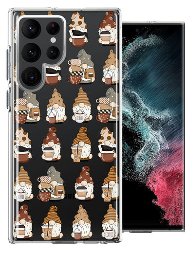 Samsung Galaxy S22 Ultra Cute Morning Coffee Lovers Gnomes Characters Drip Iced Latte Americano Espresso Brown Double Layer Phone Case Cover