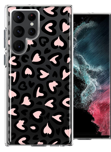 Samsung Galaxy S22 Ultra Cute Pink Leopard Print Hearts Valentines Day Love Double Layer Phone Case Cover