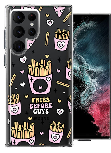 Samsung Galaxy S22 Ultra Cute Valentine Pink Love Hearts Fries Before Guys Double Layer Phone Case Cover