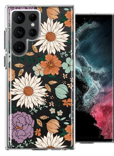 Samsung Galaxy S22 Ultra Feminine Classy Flowers Fall Toned Floral Wallpaper Style Double Layer Phone Case Cover