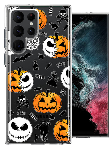 Samsung Galaxy S22 Ultra Halloween Jack-O-Lantern Pumpkin Skull Spooky Design Double Layer Phone Case Cover