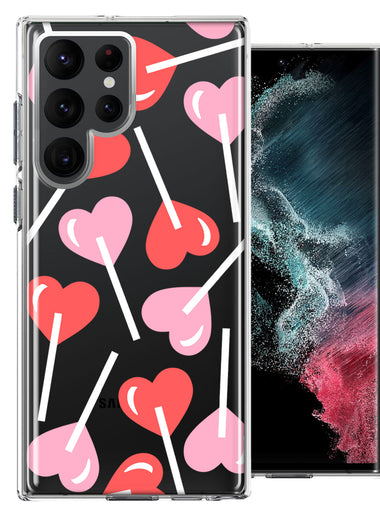 Samsung Galaxy S22 Ultra Heart Suckers Lollipop Valentines Day Candy Lovers Double Layer Phone Case Cover