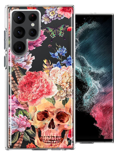 For Samsung Galaxy S22 Ultra Indie Spring Peace Skull Feathers Floral Butterfly Flowers Phone Case Cover
