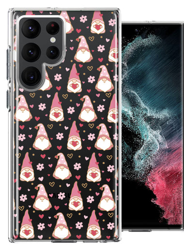 Samsung Galaxy S22 Ultra Pink Blush Valentines Day Flower Hearts Gnome Characters Cute Double Layer Phone Case Cover