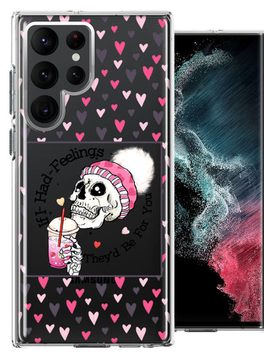 Samsung Galaxy S22 Ultra Pink Dead Valentine Skull Frap Hearts If I had Feelings They'd Be For You Love Double Layer Phone Case Cover