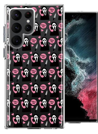 Samsung Galaxy S22 Ultra Pink Horror Valentine Character Ghostface Boyfriend Call Me Hearts Double Layer Phone Case Cover