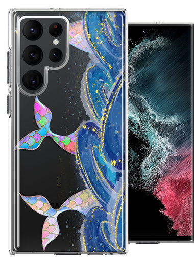 Samsung Galaxy S22 Ultra Rainbow Mermaid Tails Scales Ocean Waves Beach Girls Summer Double Layer Phone Case Cover
