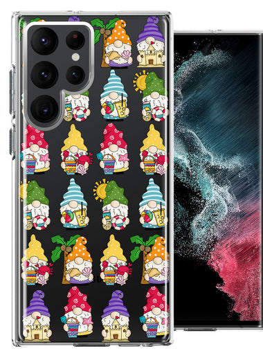 Samsung Galaxy S22 Ultra Summer Beach Cute Gnomes Sand Castle Shells Palm Trees Double Layer Phone Case Cover
