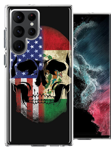 Samsung Galaxy S22 Ultra US Mexico Flag Skull Double Layer Phone Case Cover