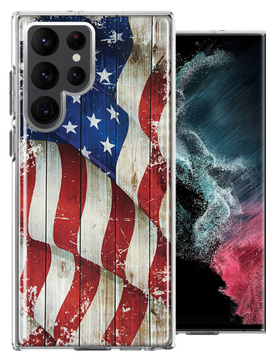 Samsung Galaxy S22 Ultra Vintage USA Flag Double Layer Phone Case Cover