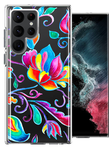 For Samsung Galaxy S22 Ultra Bright Colors Rainbow Water Lilly Floral Phone Case Cover
