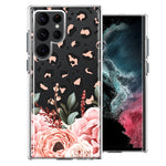 For Samsung Galaxy S22 Ultra Classy Blush Peach Peony Rose Flowers Leopard Phone Case Cover