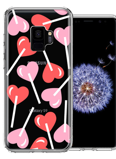 Samsung Galaxy S9 Heart Suckers Lollipop Valentines Day Candy Lovers Double Layer Phone Case Cover