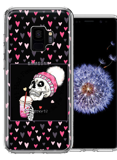 Samsung Galaxy S9 Pink Dead Valentine Skull Frap Hearts If I had Feelings They'd Be For You Love Double Layer Phone Case Cover