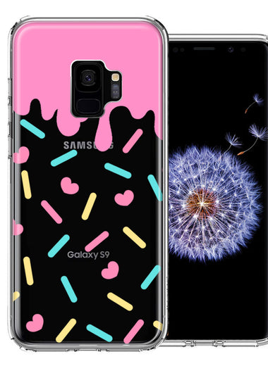 Samsung Galaxy S9 Pink Drip Frosting Cute Heart Sprinkles Kawaii Cake Design Double Layer Phone Case Cover