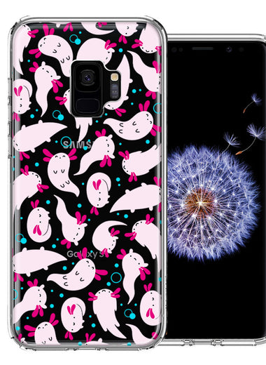 Samsung Galaxy S9 Pink Happy Swimming Axolotls Polka Dots Double Layer Phone Case Cover