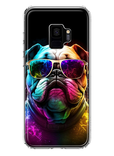 Samsung Galaxy S9 Neon Rainbow Glow Bulldog Hybrid Protective Phone Case Cover