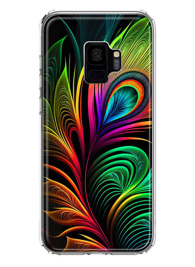 Samsung Galaxy S9 Neon Rainbow Glow Peacock Feather Hybrid Protective Phone Case Cover