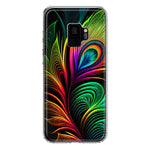Samsung Galaxy S9 Neon Rainbow Glow Peacock Feather Hybrid Protective Phone Case Cover