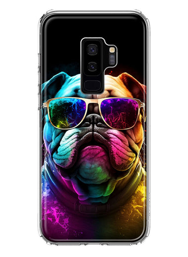 Samsung Galaxy S9 Plus Neon Rainbow Glow Bulldog Hybrid Protective Phone Case Cover