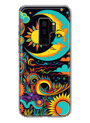 Samsung Galaxy S9 Plus Neon Rainbow Psychedelic Indie Hippie Indie Moon Hybrid Protective Phone Case Cover