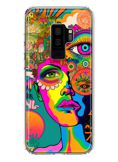 Samsung Galaxy S9 Plus Neon Rainbow Psychedelic Hippie One Eye Pop Art Hybrid Protective Phone Case Cover