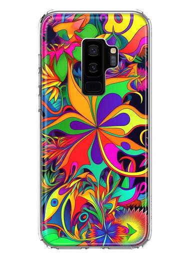 Samsung Galaxy S9 Plus Neon Rainbow Psychedelic Hippie Wild Flowers Hybrid Protective Phone Case Cover