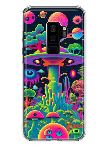 Samsung Galaxy S9 Plus Neon Rainbow Psychedelic UFO Alien Planet Hybrid Protective Phone Case Cover