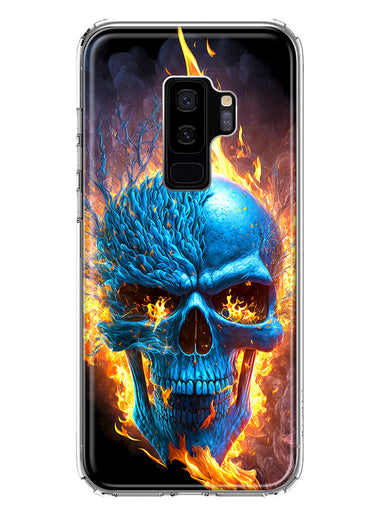 Samsung Galaxy S9 Plus Blue Flaming Skull Burning Fire Double Layer Phone Case Cover