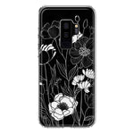 Samsung Galaxy S9 Plus Line Drawing Art White Floral Flowers Hybrid Protective Phone Case Cover