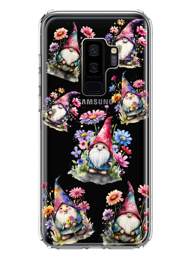 Samsung Galaxy S9 Plus Cute Pink Purple Cosmos Flowers Gnomes Spring Floral Double Layer Phone Case Cover
