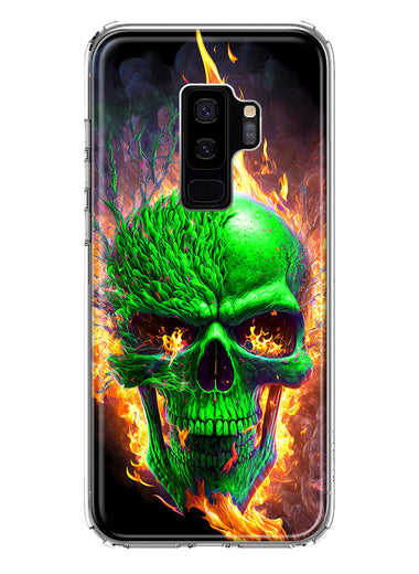 Samsung Galaxy S9 Plus Green Flaming Skull Burning Fire Double Layer Phone Case Cover