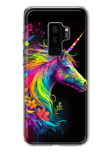 Samsung Galaxy S9 Plus Neon Rainbow Glow Unicorn Floral Hybrid Protective Phone Case Cover