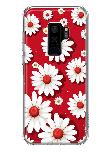 Samsung Galaxy S9 Plus Cute White Red Daisies Polkadots Double Layer Phone Case Cover