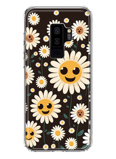 Samsung Galaxy S9 Plus Cute Smiley Face White Daisies Double Layer Phone Case Cover